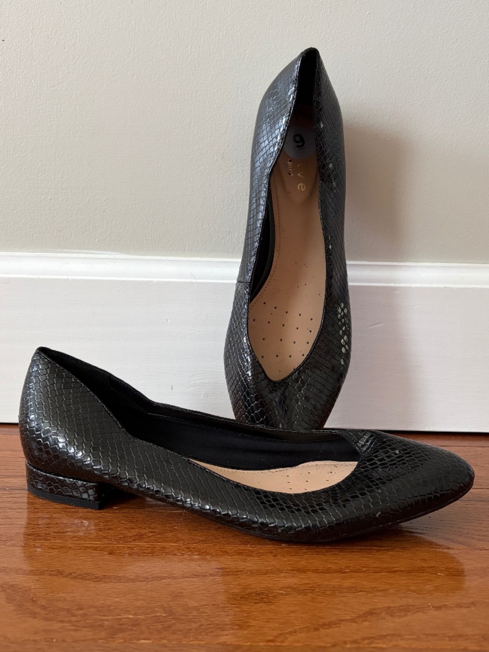 Women's Dress Shoes Black Snake Skin Heel